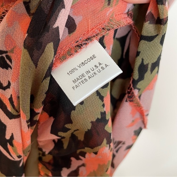 Misa Editha Ruffle Tiered Smocked Floral Print Midi Dress Pink Green Small - Picture 8 of 9